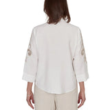 Alfred Dunner Womens Scroll Soutache Button Front Top