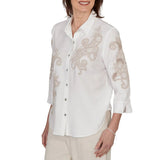 Alfred Dunner Womens Scroll Soutache Button Front Top