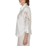 Alfred Dunner Womens Scroll Soutache Button Front Top
