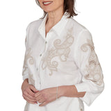 Alfred Dunner Womens Scroll Soutache Button Front Top