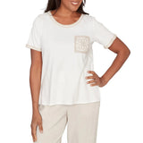 Alfred Dunner Womens Crochet Pocket Short Sleeve T-Shirt
