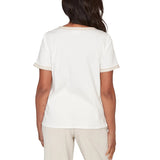Alfred Dunner Womens Crochet Pocket Short Sleeve T-Shirt