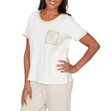 Alfred Dunner Womens Crochet Pocket Short Sleeve T-Shirt