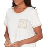 Alfred Dunner Womens Crochet Pocket Short Sleeve T-Shirt