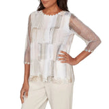 Alfred Dunner Womens Neutral Brushstrokes Mesh Top