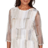 Alfred Dunner Womens Neutral Brushstrokes Mesh Top