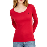 Nautica Womens Cotton Scoop-Neck Long-Sleeve T-shirt
