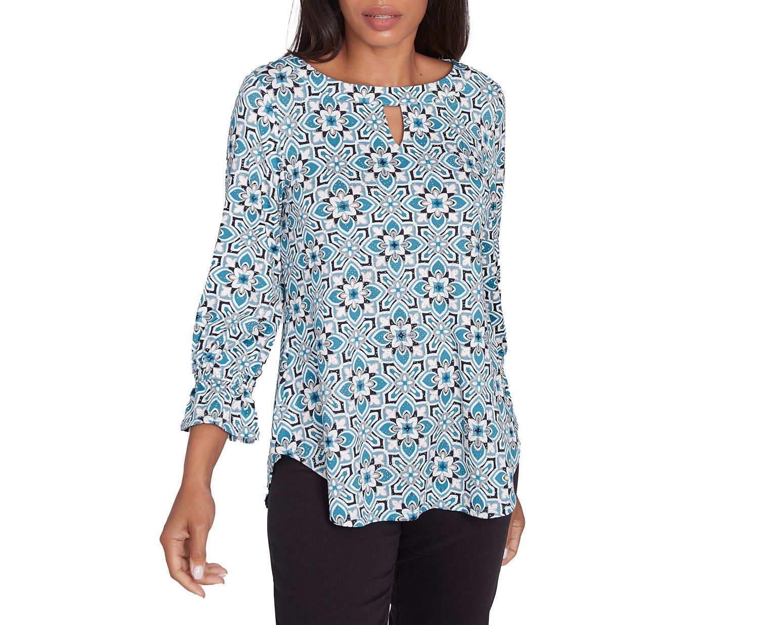 Ruby Rd. Womens Foulard Tile Dew Drop Knit Long Sleeve Top