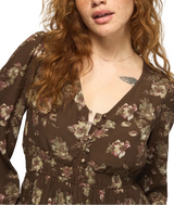 Lucky Brand Womens Long Sleeve Smocked Wasit Mini Dress