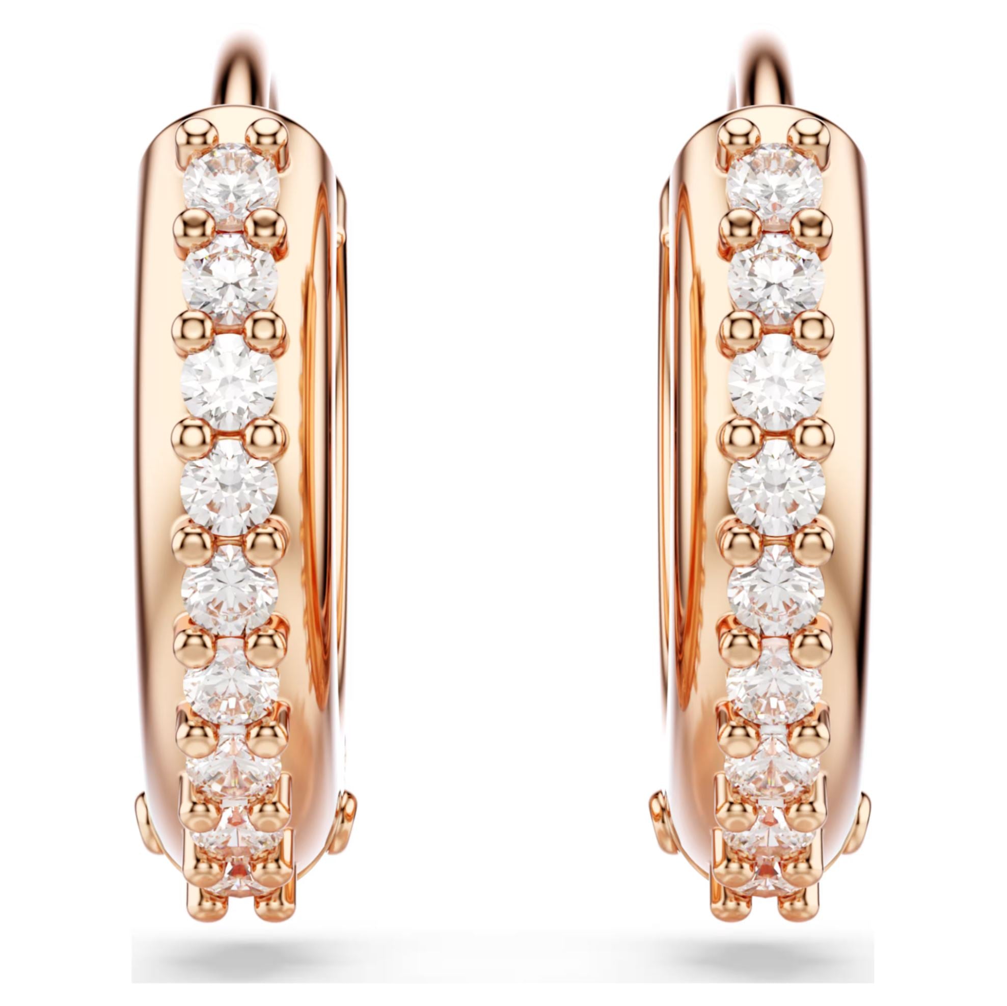 Swarovski Matrix Hoop Earrings - Round cut, White, Rose gold-tone plated