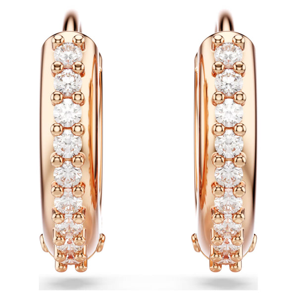 Swarovski Matrix Hoop Earrings - Round cut, White, Rose gold-tone plated