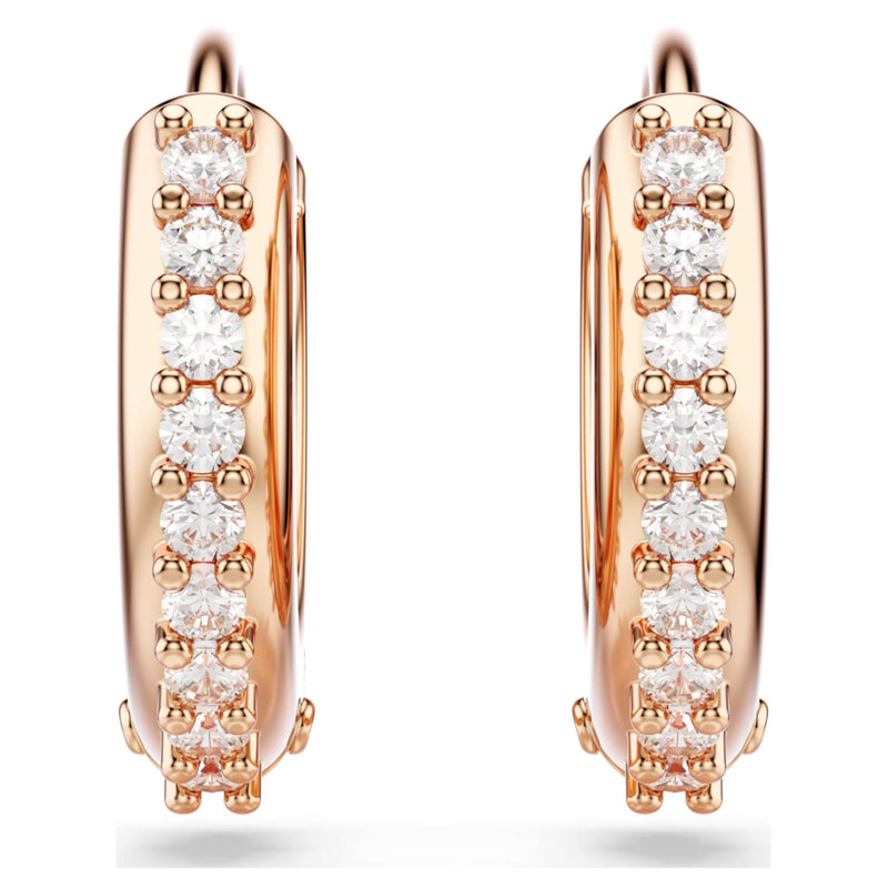 Swarovski Matrix Hoop Earrings - Round cut, White, Rose gold-tone plated