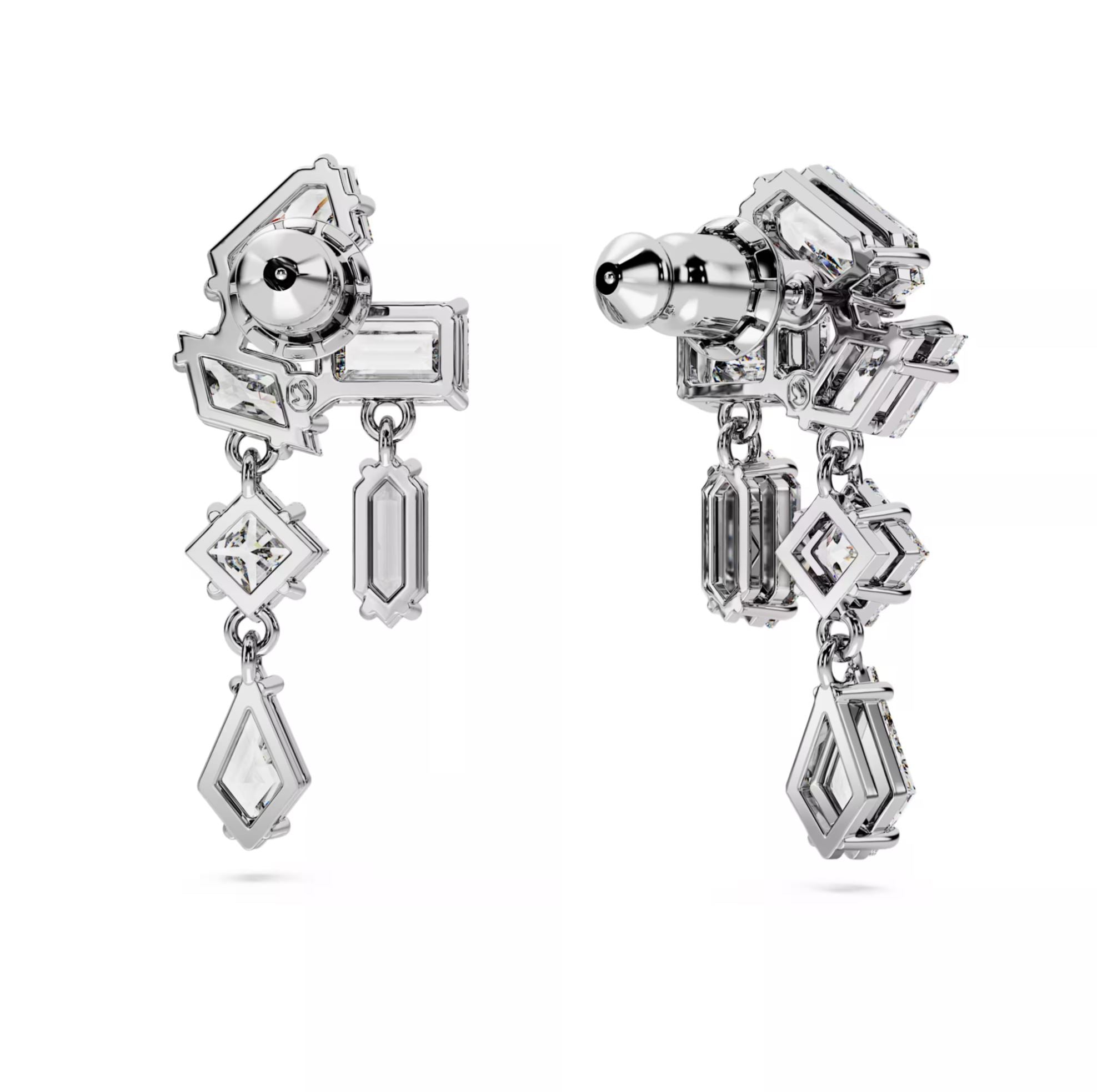 Swarovski Mesmera Drop Earrings - Mixed cuts, White, Rhodium plated