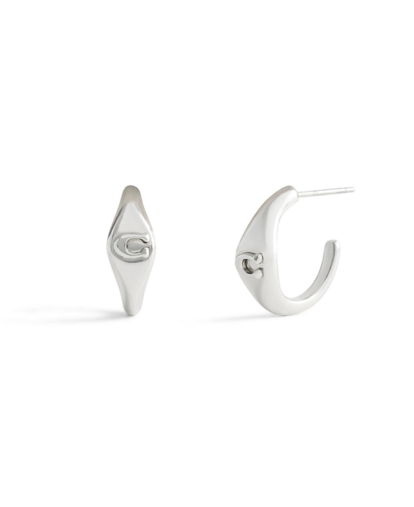 COACH Silver Signature Signet Huggie Earrings