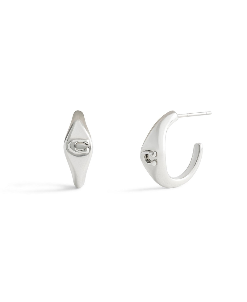 COACH Silver Signature Signet Huggie Earrings