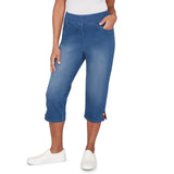 Alfred Dunner Womens Colored Button Super Stretch Denim Capri Pants