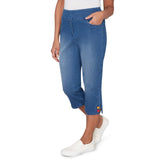 Alfred Dunner Womens Colored Button Super Stretch Denim Capri Pants