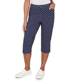Alfred Dunner Womens Polka Dot Flat Front Denim Capri Pants