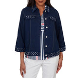 Alfred Dunner Womens Pearl Trim Denim Jacket