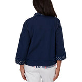 Alfred Dunner Womens Pearl Trim Denim Jacket
