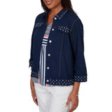 Alfred Dunner Womens Pearl Trim Denim Jacket