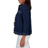 Alfred Dunner Womens Pearl Trim Denim Jacket