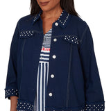 Alfred Dunner Womens Pearl Trim Denim Jacket