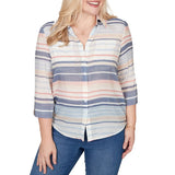 Alfred Dunner Womens Textured Stripe Button Front Top