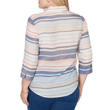 Alfred Dunner Womens Textured Stripe Button Front Top