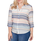 Alfred Dunner Womens Textured Stripe Button Front Top