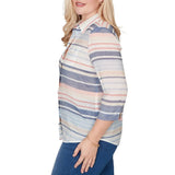 Alfred Dunner Womens Textured Stripe Button Front Top