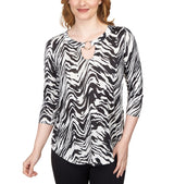 Ruby Rd. Womens Chevron Zebra Dew Drop O-Ring Top
