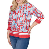 Alfred Dunner Womens Mosaic Fish Split Beaded Neck Top