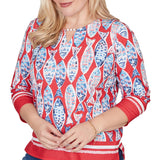 Alfred Dunner Womens Mosaic Fish Split Beaded Neck Top