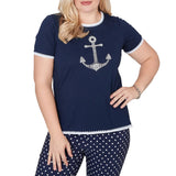 Alfred Dunner Womens Pearl Anchor Graphic Short Sleeve T-Shirt