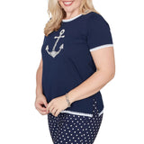 Alfred Dunner Womens Pearl Anchor Graphic Short Sleeve T-Shirt