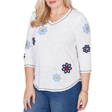 Alfred Dunner Womens Embellished Floral Button Top