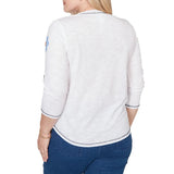 Alfred Dunner Womens Embellished Floral Button Top