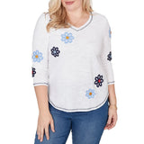 Alfred Dunner Womens Embellished Floral Button Top