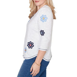 Alfred Dunner Womens Embellished Floral Button Top