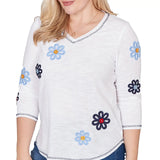Alfred Dunner Womens Embellished Floral Button Top