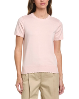 Brooks Brothers Womens Scalloped Pointelle-Trim Short Sleeve Sweater