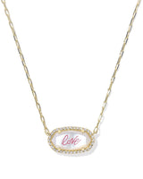 Kendra Scott Elisa Pave Frame Love Script Short Pendant Necklace - Gold Plated