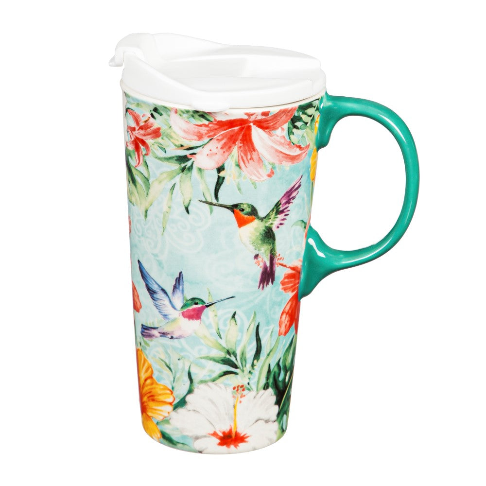 Evergreen Hummingbird Friends Ceramic Travel Mug