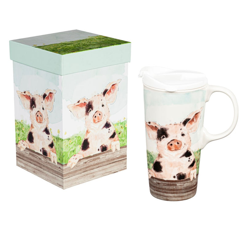 Evergreen Spotted Pig Ceramic Travel Mug