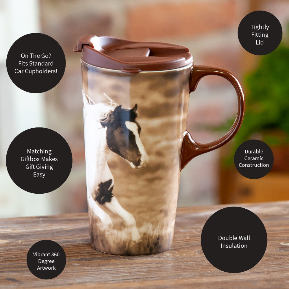 Cypress Home Realistic Horse Ceramic Travel Mug