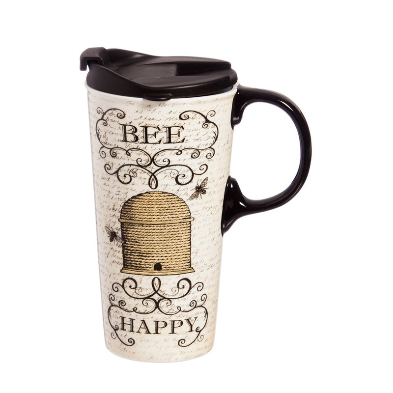 Evergreen "Bee Happy" Ceramic Travel Mug