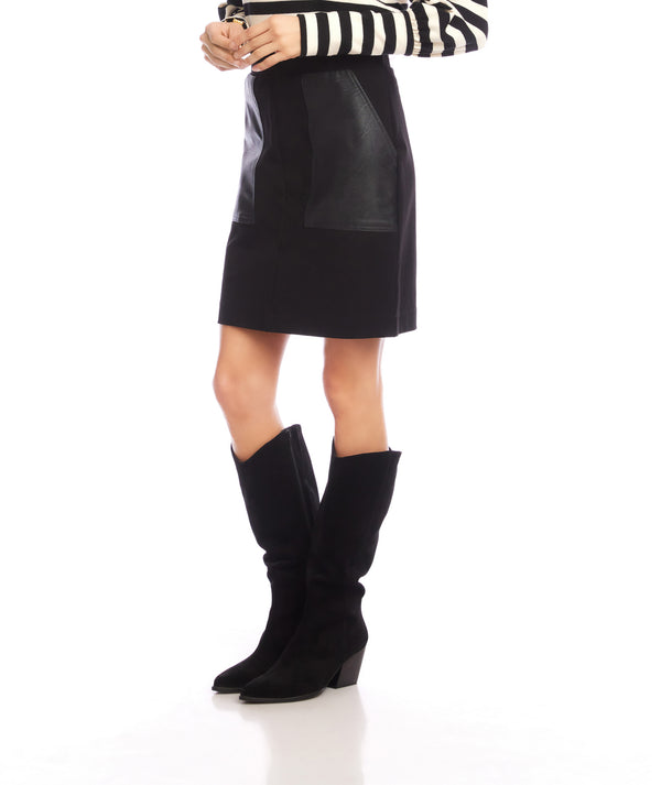 Karen Kane Womens Contrast Faux Leather Pocket Pencil Skirt