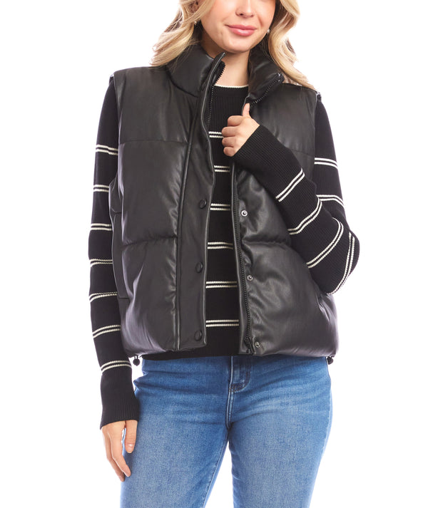 Karen Kane Womens Faux Leather Quilted Puffer Vest