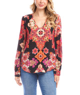 Karen Kane Womens Long Sleeve Shirred Blouse